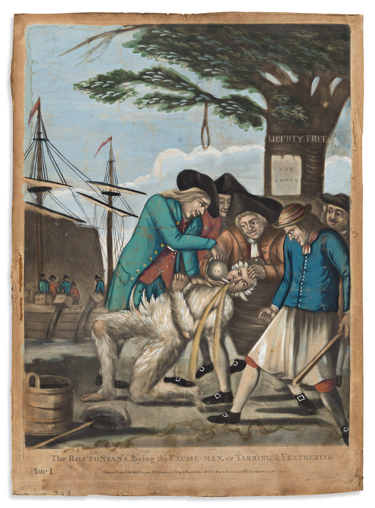 (AMERICAN REVOLUTION--PRELUDE.) [Philip Dawe, artist.] Bostonians Paying the Excise Man, or Tarring & Feathering.